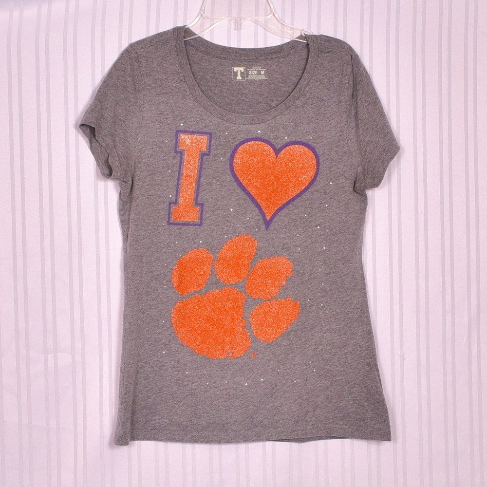 University T - I Heart Clemson Rhinestone Tee Size Medium
